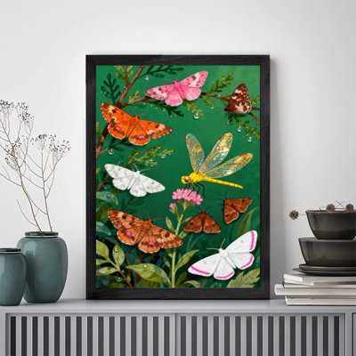 Reproduction d'art encadré noir avec plusieurs papillons
