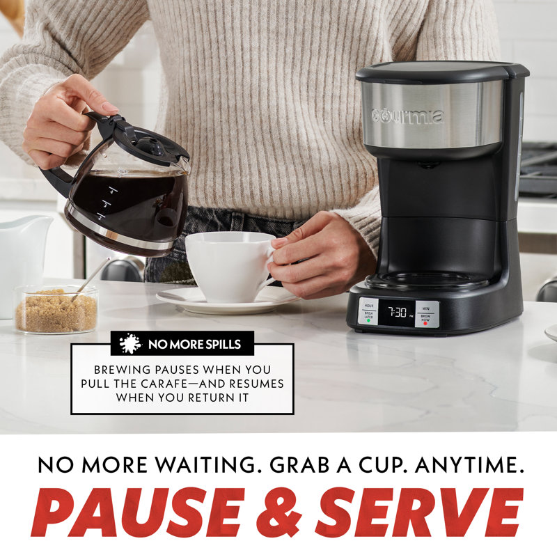 Gourmia 5 Cup Coffee Maker with One-Touch Brew, Pause and Serve, Keep Warm Function, Black