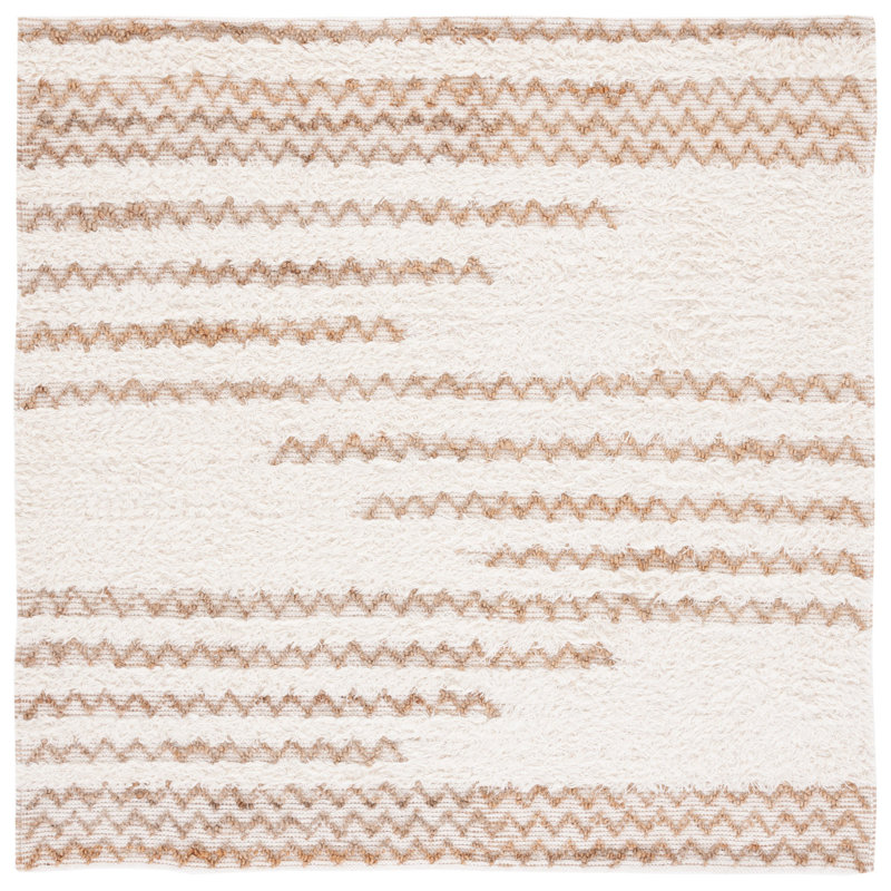 Kristina Chevron Handmade Flatweave Wool Area Rug in Ivory/Brown, Square 4'