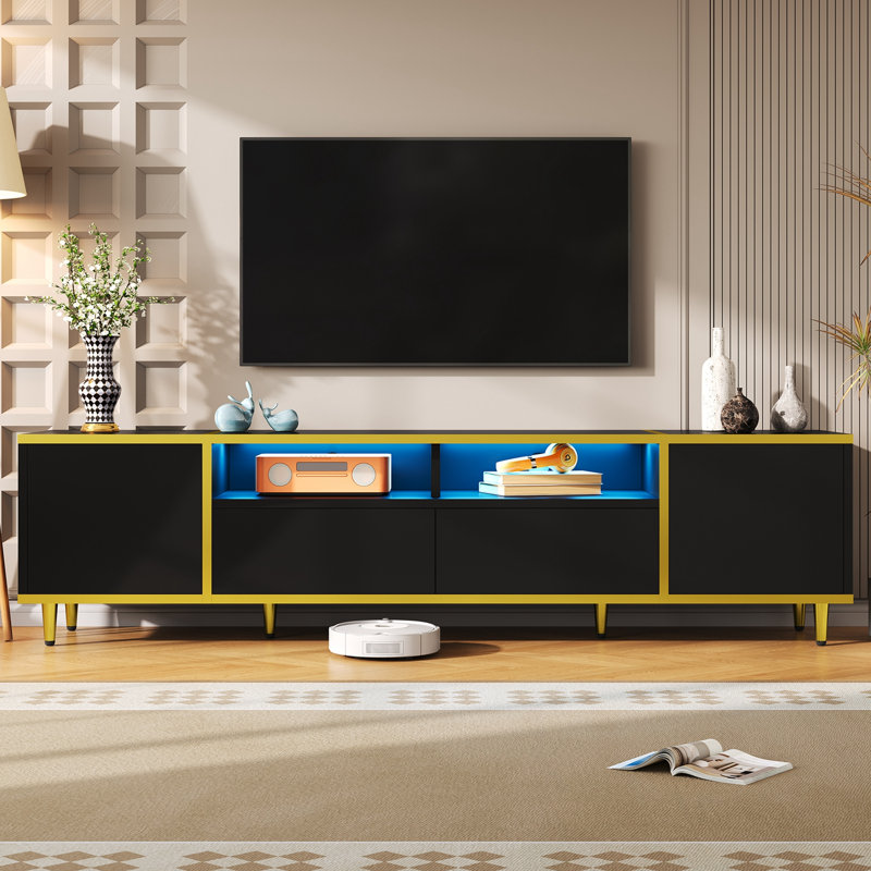 Meuble télé avec lumières DEL, 2 tiroirs et espace de rangement ouvert