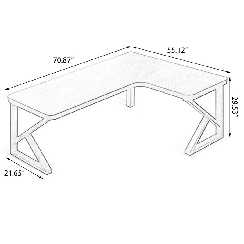 Light-walnut L-Shaped Solid Wood desk, 29.53" H x 70.87" W x 55.12" D, Right Hand Return