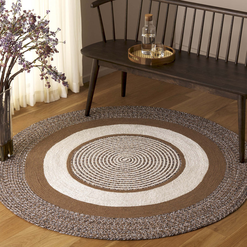 Tapis tressé 758 brun / beige, Rond 5 pi
