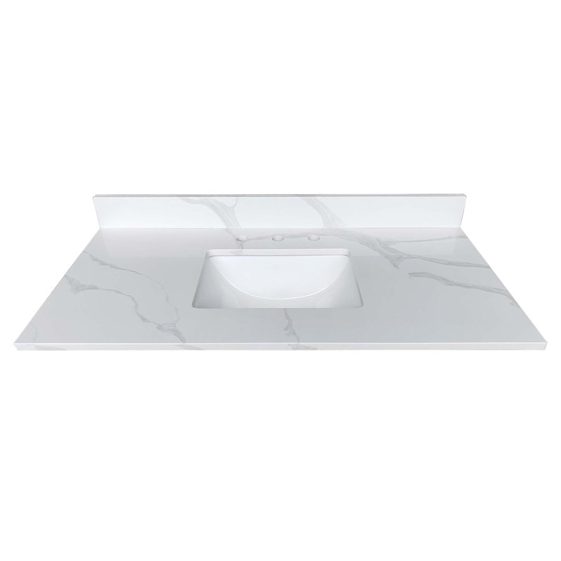 Plateau de meuble-lavabo en quartz de qualité supérieure avec lavabo encastré encastré Carrara Premium
