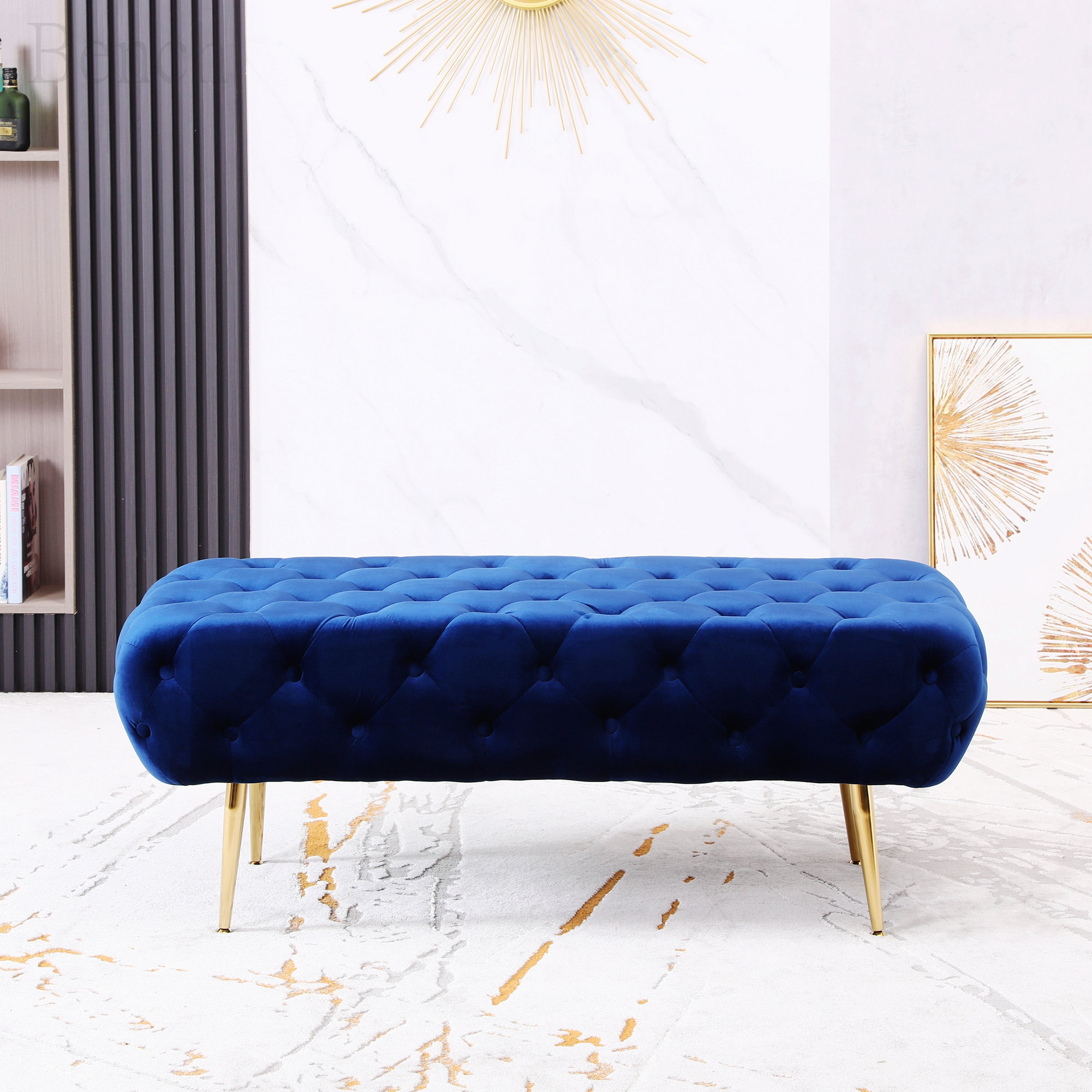 Bench Button Mercer41 Bench Button Tufted Bench With Metal Legs For Living Space ...