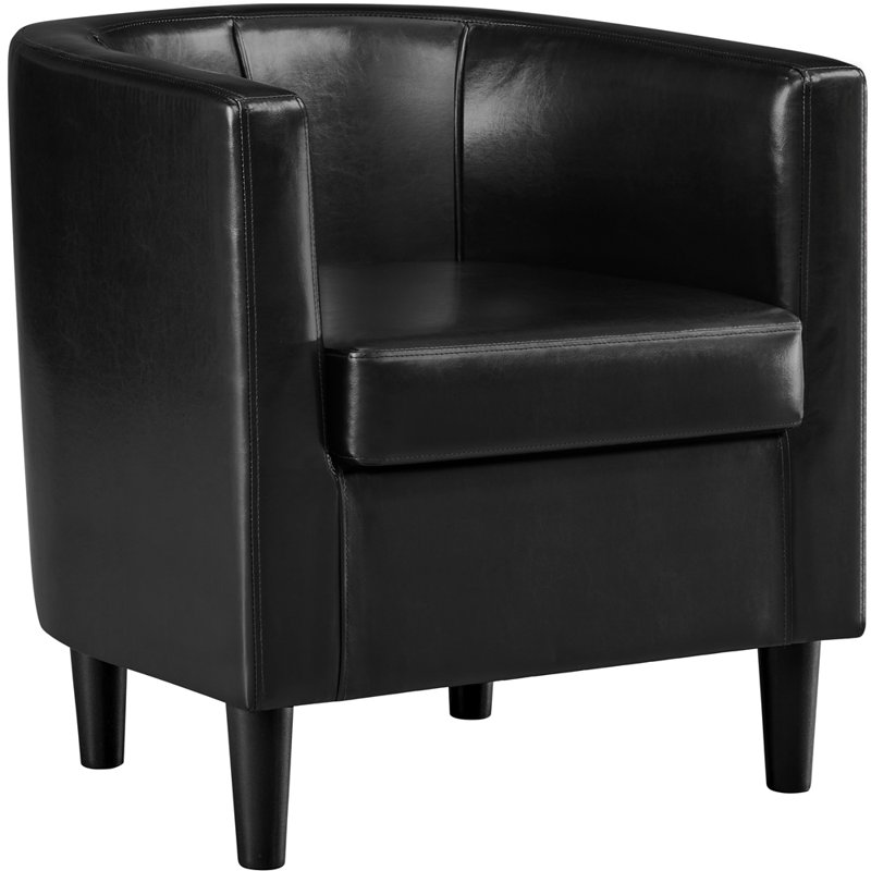 Faux Leather Barrel Chair, Upholstered Accent Chair, Black
