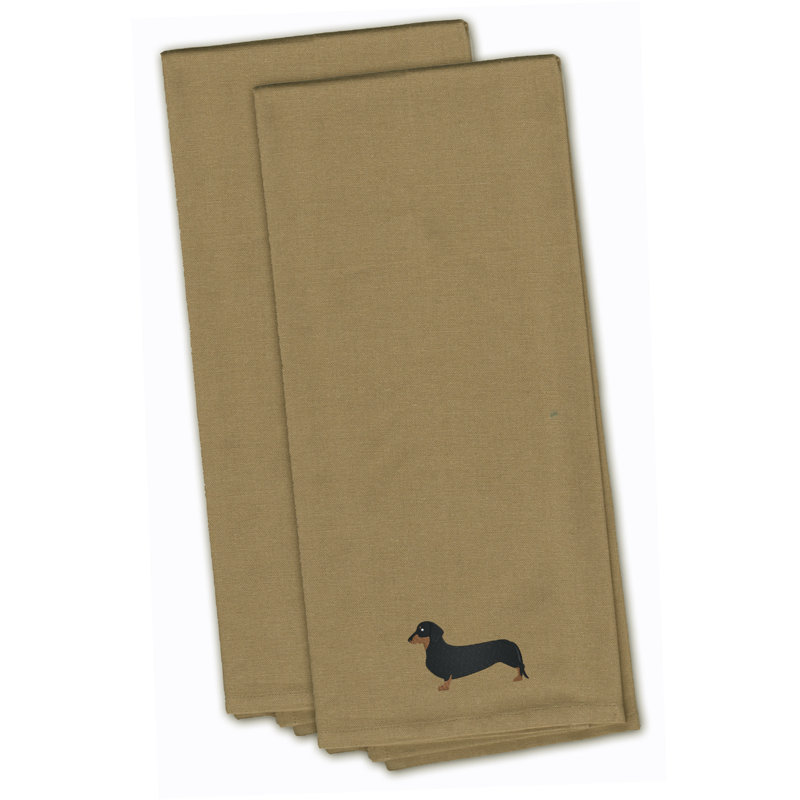 Cotton Embroidered Tea Towel Kitchen Towel, 28" H x 19" W x 0.1" D, Tan