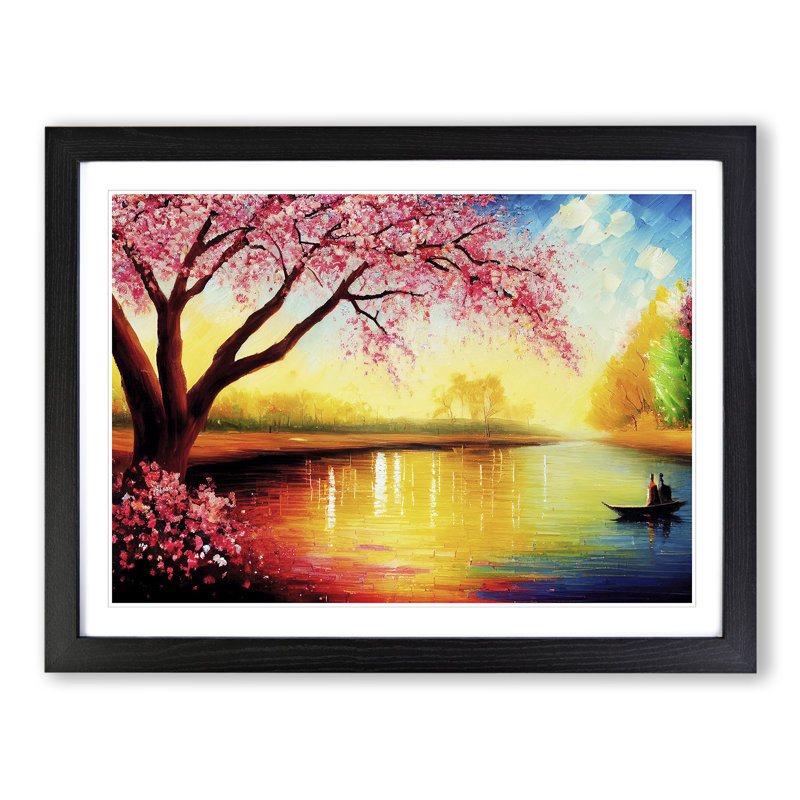 Cherry Blossom Tree Glow Vol.1 - Single Picture Frame Painting, 46cm H x 64cm W x 2cm D, Black