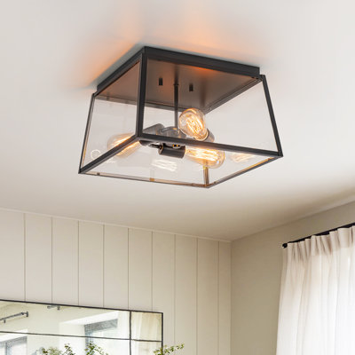 3 - Light Geometric Trapezoid Rectangular Clear Glass Flush Mount