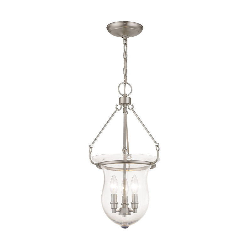Luminaire suspendu de style lanterne à 3 lumières Brentwood, Nickel brossé