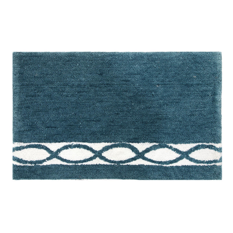 Yamaguchi Non-Slip Bath Rug, Aqua Blue White