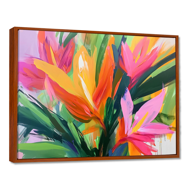 Bouquet tropical de palmiers III - Bouquet d'art mural, H 12 po x l 20 po, Impression dans un cadre flottant sans passe-parto