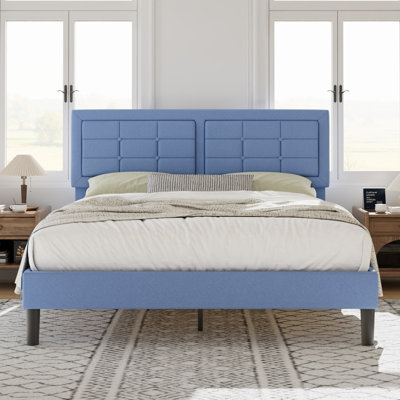 Kempst Full Size Bed Frame, Upholstered Full Platform Bedframe with Height Adjustable Tufted Headboard, Heavy Duty Mattress Foundation with Wooden Slats, No Box Spring Needed, Under Bed Storage