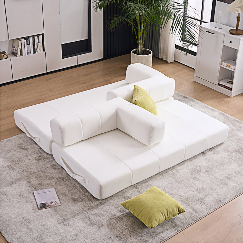Canapé-lit convertible avec coussins, Beige