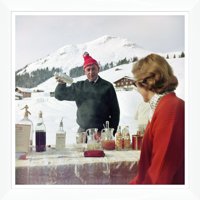 Lech Ice Bar Print by Slim Aarons, 36" H x 36" W x 1.5" D, White Single Picture Framed