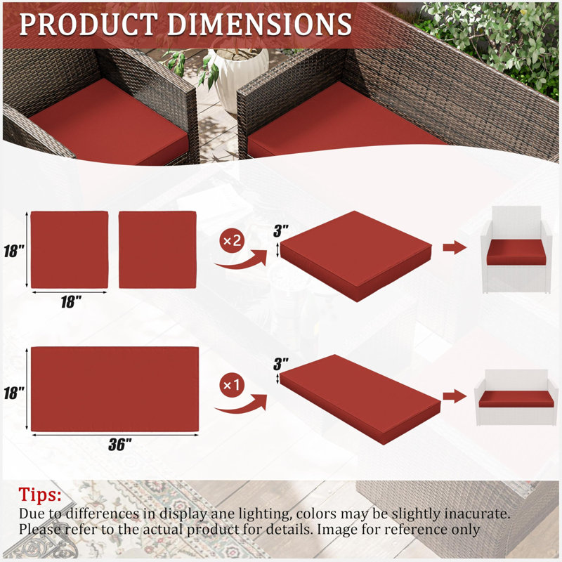 Outdoor Seat Cushions (Set Of 3), Terra Red