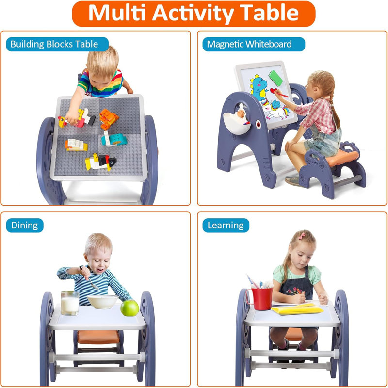 4-In-1 Kids Table And Chair Set, Kids Activity Table For Toddlers 3-5, Toddler Activity Table Building Block Table With Magenetic Whiteboard, Toddler Sensory Play Table