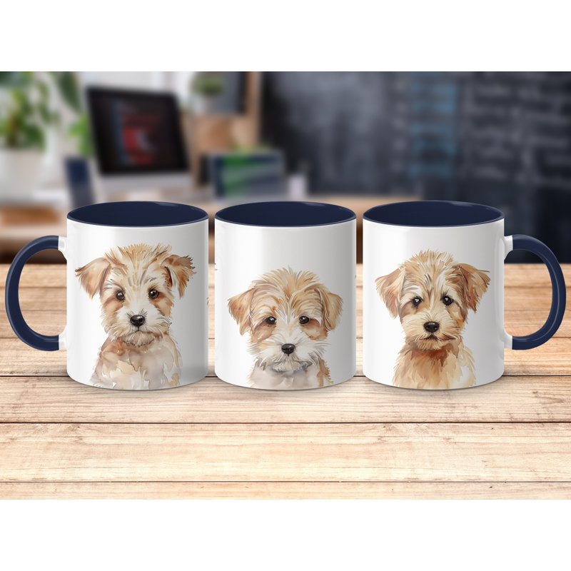 Three Watercolor Scruffy Puppies 11oz Coffee Mug, 1