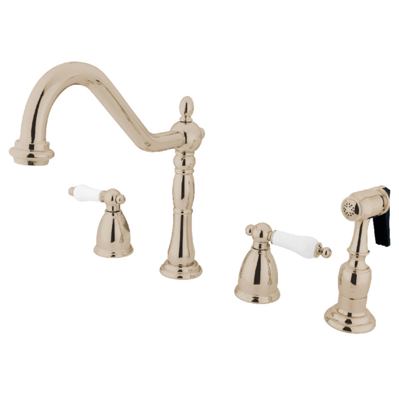 Robinet de cuisine à poignée double Kingston Brass Heritage, Avec jet, Nickel poli