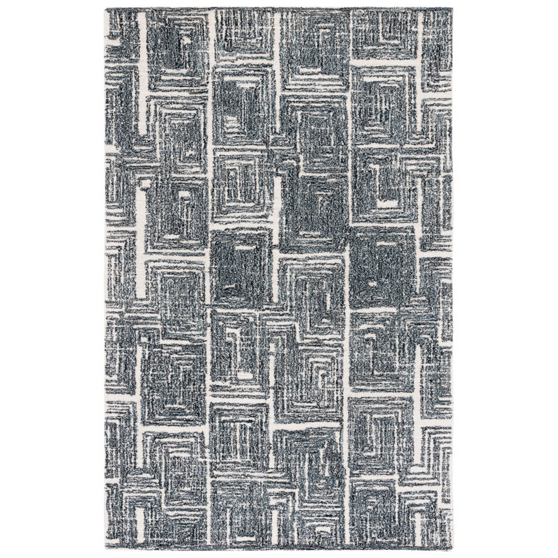 Tapis abstrait en laine et coton touffeté à la main en ivoire / noir Claiborn, Rectangulaire 3 pi x 5 pi