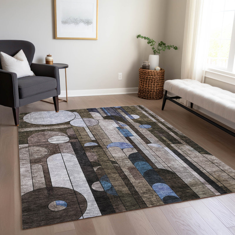 Brown Rectangular Machine Washable Synthetic Area Rug 3' x 5'