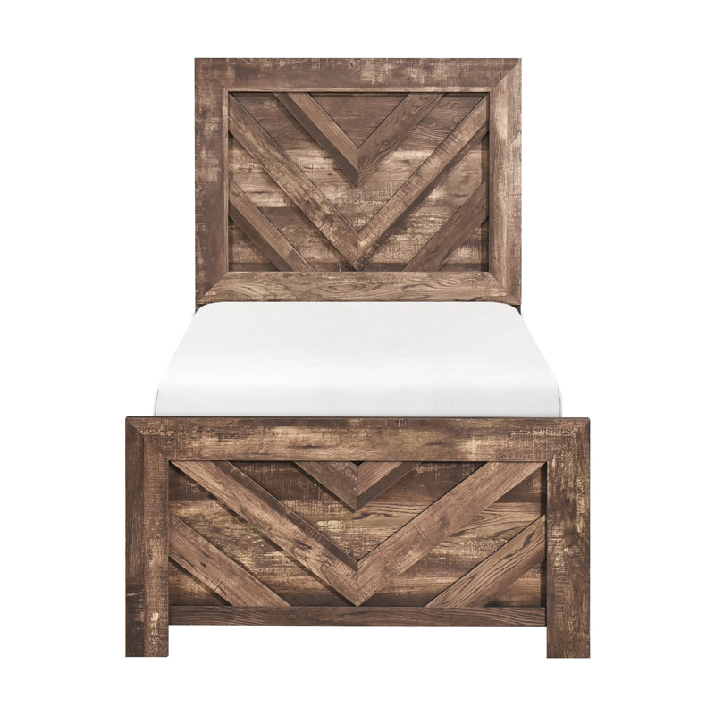 Rustic Brown Twin Size Bed For Bedroom, Wood And Engineered Wood, With Headboard, Rails, Box Spring Required Bedroom Furniture Bed, Wooden Construction