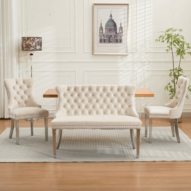 Banc de salle à manger capitonné en velours l 22,7 po x P 45,6 po x H 35,2 po A&A Furniture