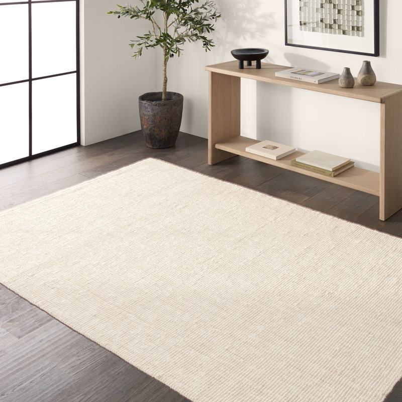 Tapis ivoire uni fait à la main Ebern Designs Camilo, Rectangle de 5 pi x 8 pi