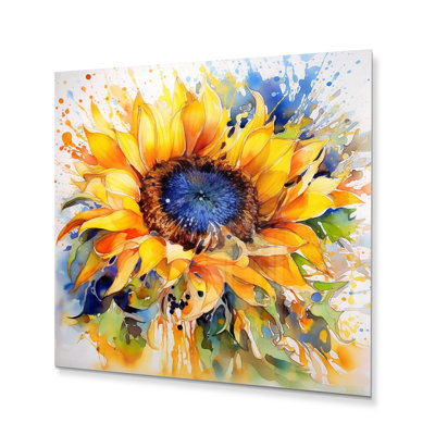 Jaune et bleu doré tournesols joyeux - décoration murale florale en métal