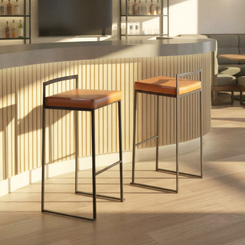 Tabouret de bar et de comptoir Ernestine, Noir, Tabouret de bar (siège d'une hauteur de 31 po), Similicuir chameau