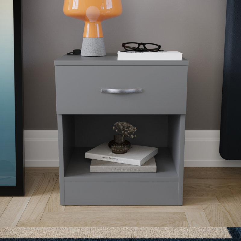 Maybery 1 Drawer Bedside Table, Grey