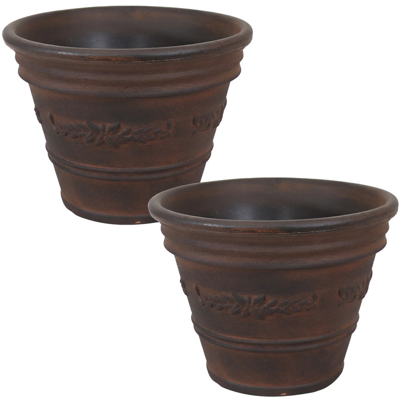 Pot de fleurs rond en polyrésine pour l'extérieur de 13 po x 9,75 po - Fast - rouille - ensemble de 2, 2