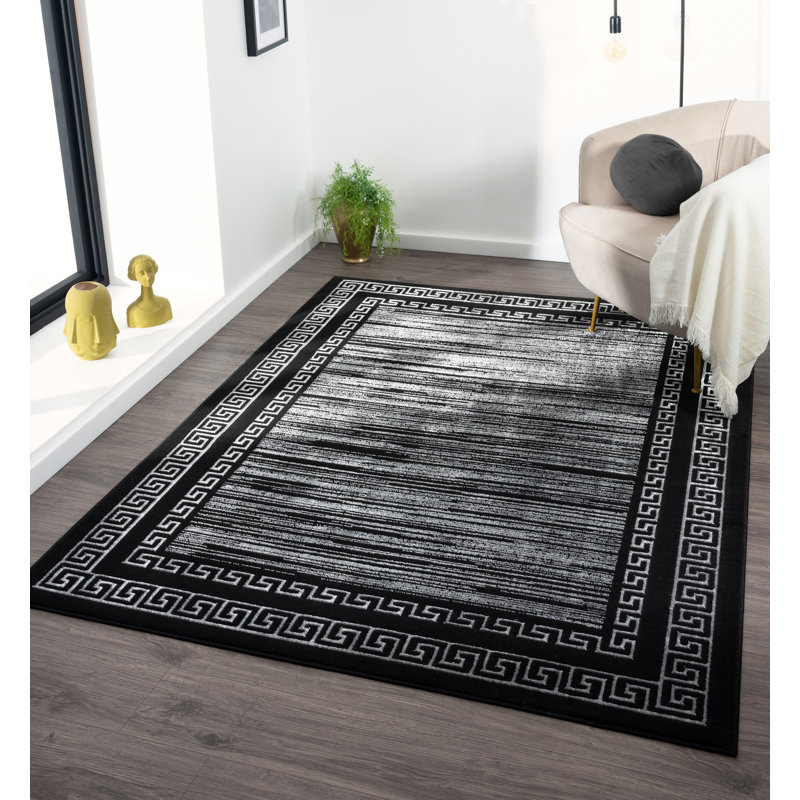 Ksamil Geometric Abstract Area Rug In Black/Gold, Rectangle 3'7" x 5'6"