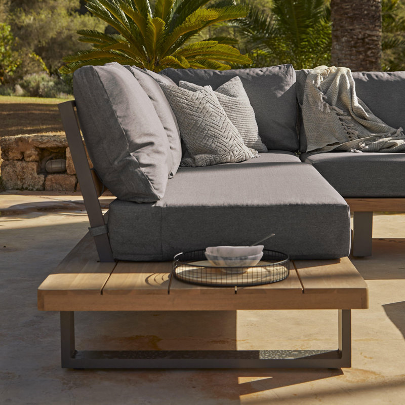 Annaleah 6 - Person Garden Lounge Set with Cushions & Parasol, Cream Parasol