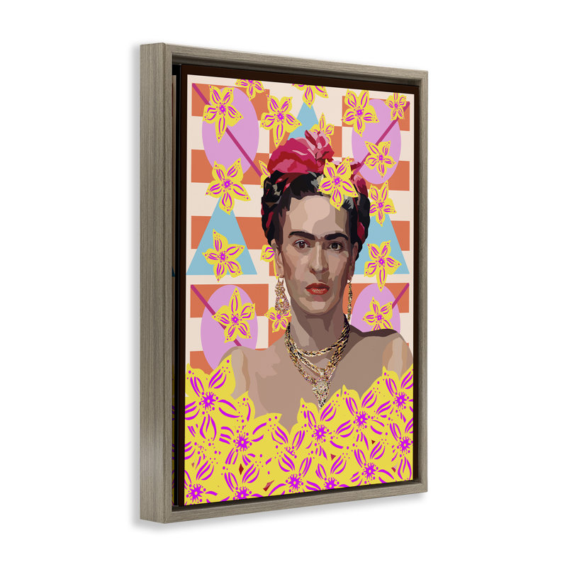 Cadre flottant Frida's Floral Journey, design par Lynnda Rakos, H 21 po x l 17 po, Cadre flottant orme Montalcino