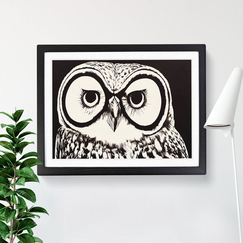 Dynamic Owl - Single Picture Frame Print, 46cm H x 64cm W x 2cm D, Black
