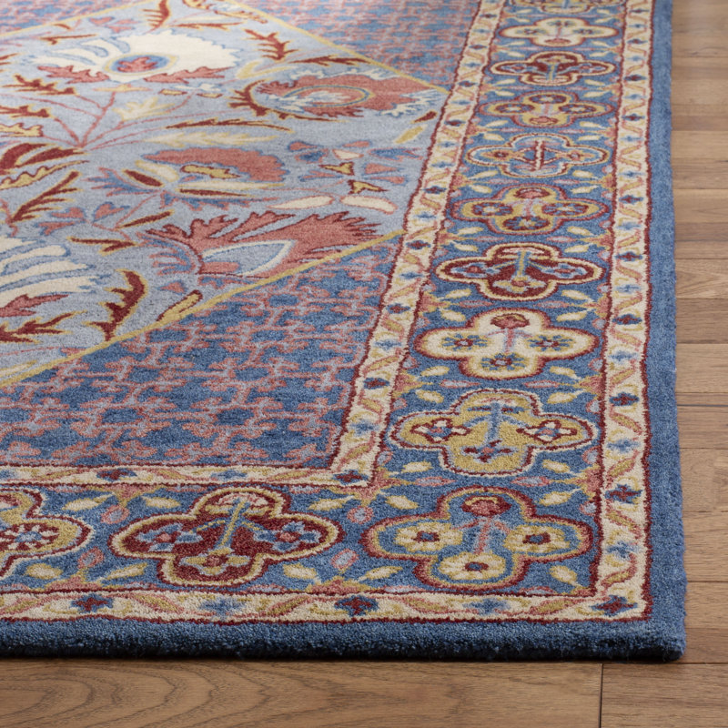 Antiquity Hand-Tufted Wool/Cotton Blue/Red Area Rug, Rectangle 6' x 9'