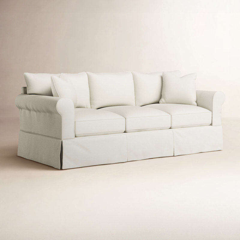 Canapé standard à accoudoirs arrondis 90 po avec coussins réversibles Amari, Blanc sergé décoloré classique