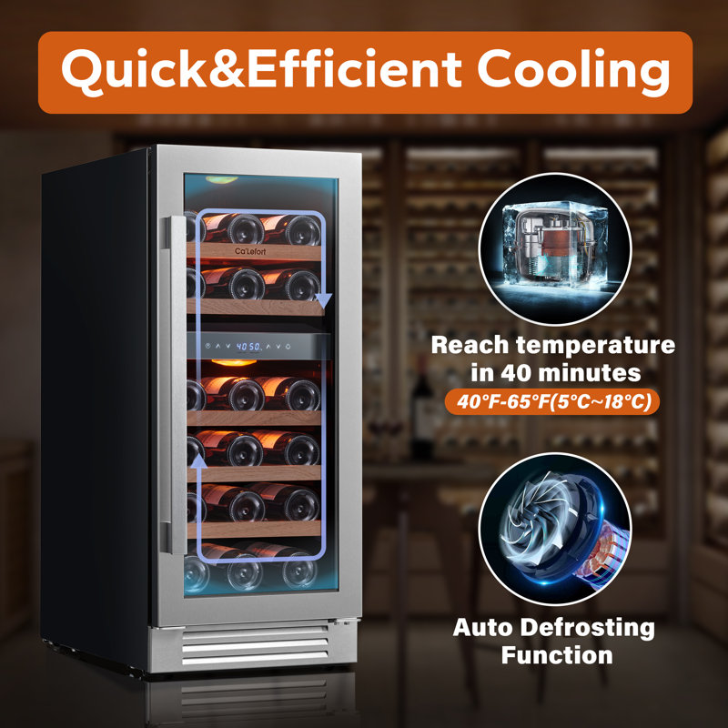 15'' Stainless Steel Dual Zone Wine Cooler with UV-Protected Glass Door