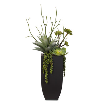 Faux Succulent Plant in Metal Planter