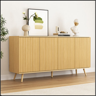 Buffet Modern Farmhouse avec 4 portes, tablettes réglables et motif hexagonal pour un rangement polyvalent et un décor élégant