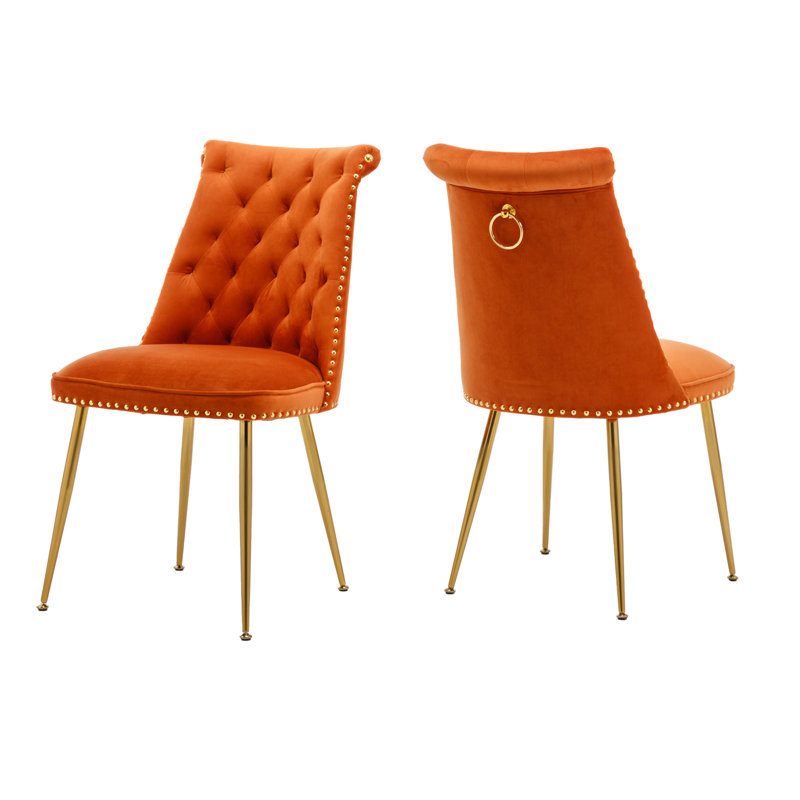 Magallanes 2-Piece Tufted Velvet Dining Chairs, Orange
