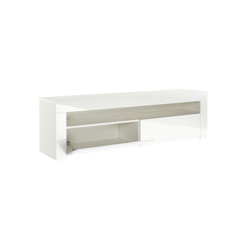 Woolhorpe White High Gloss LED TV Stand for TVs up to 65" – 155cm Media Unit with 2 Cupboards, Soundbar Shelf & Cable Management