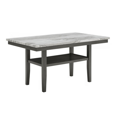 Selena 60" Rectangular Faux Marble Counter Height Table With Storage Shelf & Gray Wood Legs