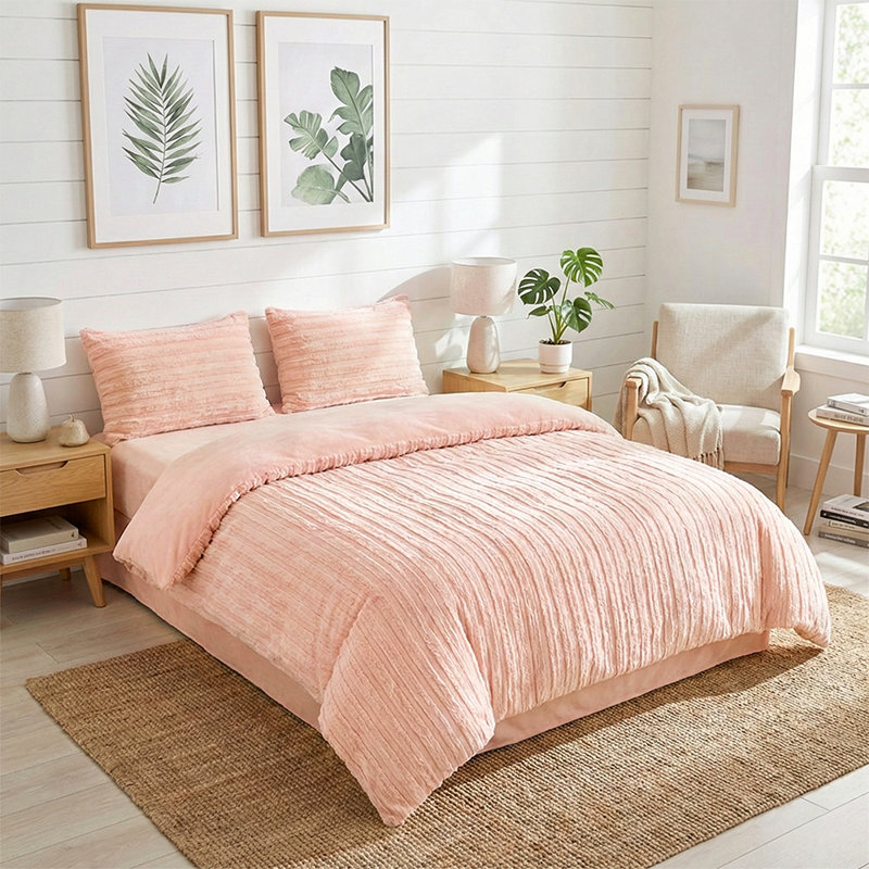 Polyester Solid Colour Sham with Pillow Shams, Double Duvet Cover + 2 Standard Pillowcases, Pink