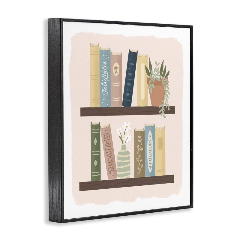 Bibliothèque Minimal avec giclée encadrée de plantes, design par Sandra Picco, H 14 po x l 11 po, Giclée encadrée noir minuit