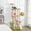 Arbre à chat grand format de style fleur rose pour chats d'intérieur, tour à plusieurs niveaux avec 2 niches spacieuses, poteaux à griffer en sisal, balles à suspendre et perchoir moelleux