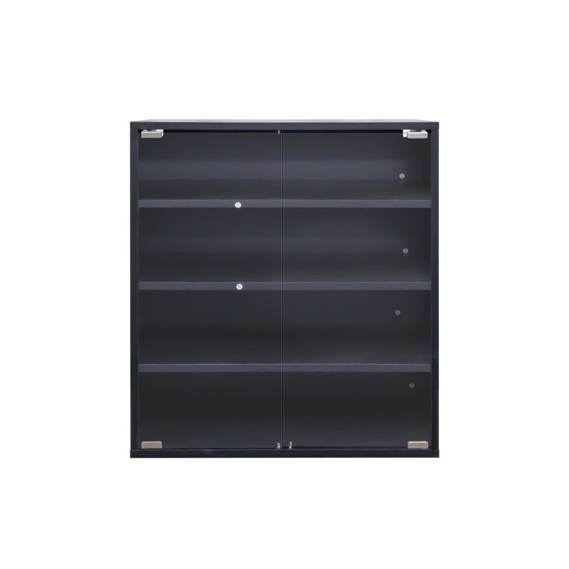Wooden Stackable Shoe Box with Glass Door & RGB LED Light – Sneaker Display & Storage Case, 4-Tier, Black