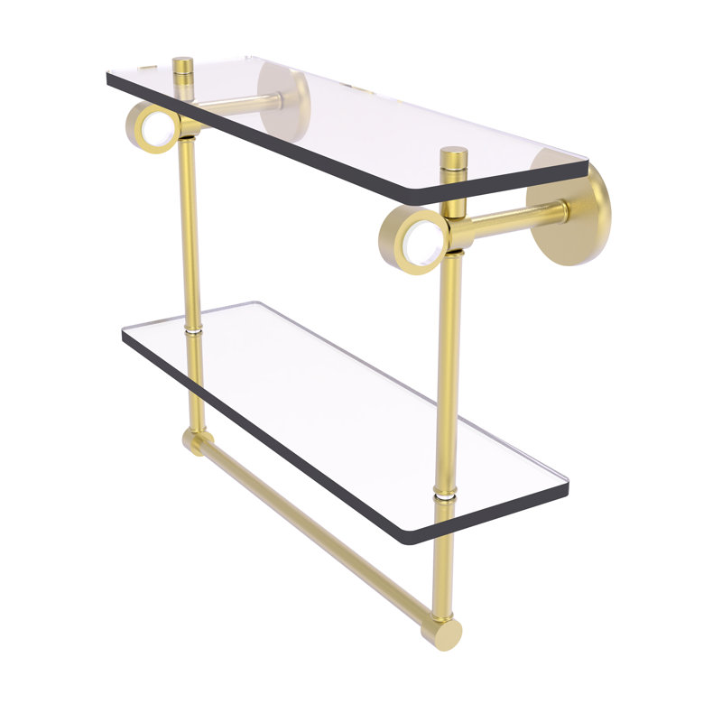 Tablette murale en verre double meuble-lavabo Margolis, H 12,8 po x l 16 po x p 5,6 po, Laiton satiné