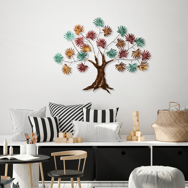 Traditional Wall Decor on Metal, Green/Red/Brown