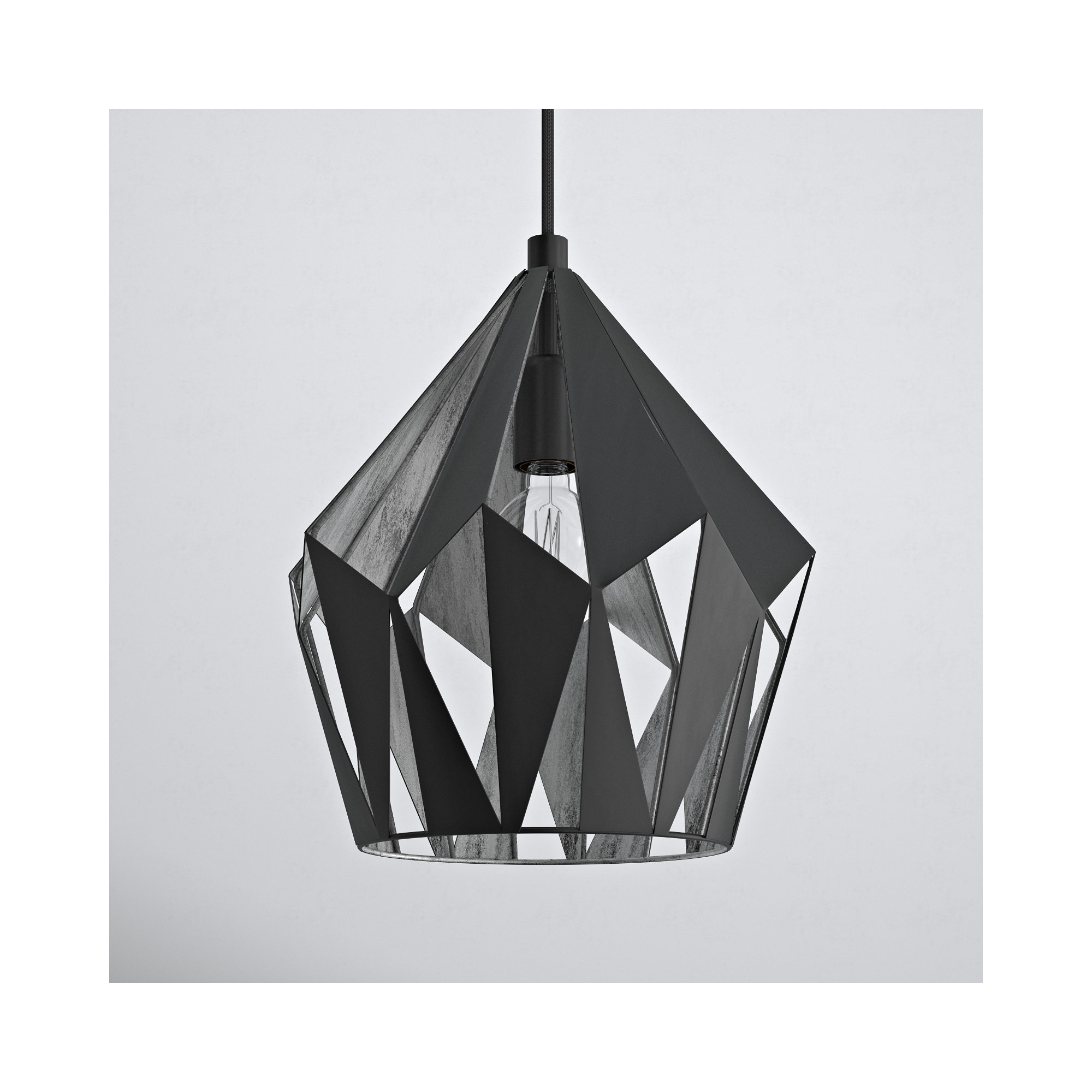 Hendry Single Light Metal Pendant, 82.68" H x 7.25" W x 7.25" D, Black/Silver